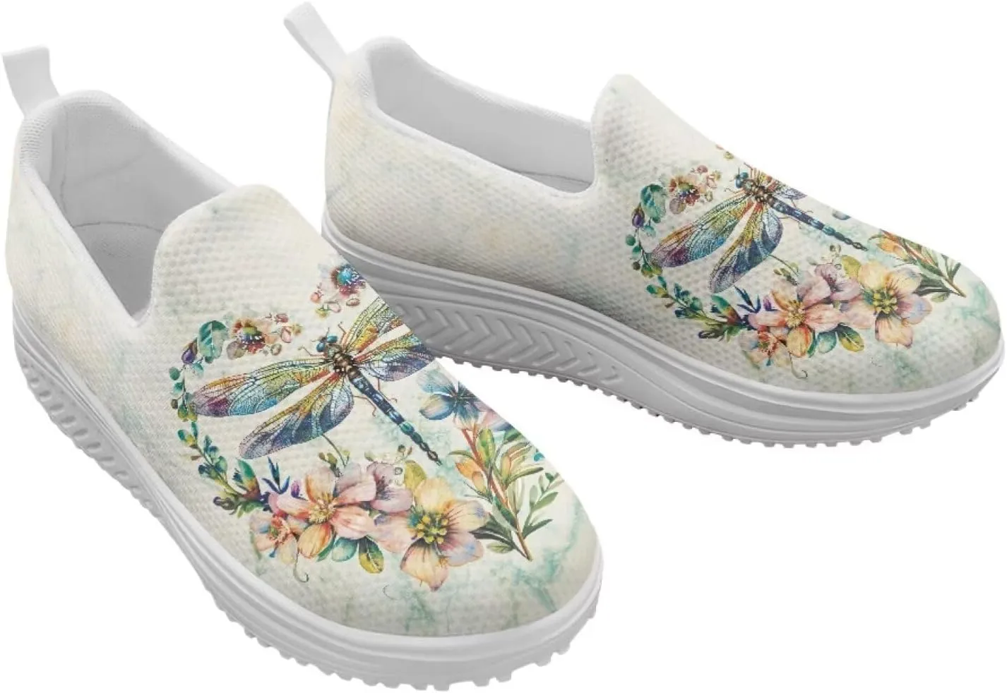 Howilath Insects Print Walking Sneakers Women Comfort Platform Shoes Rocking Shoes Slip-on Lightweight Athletic Footwear