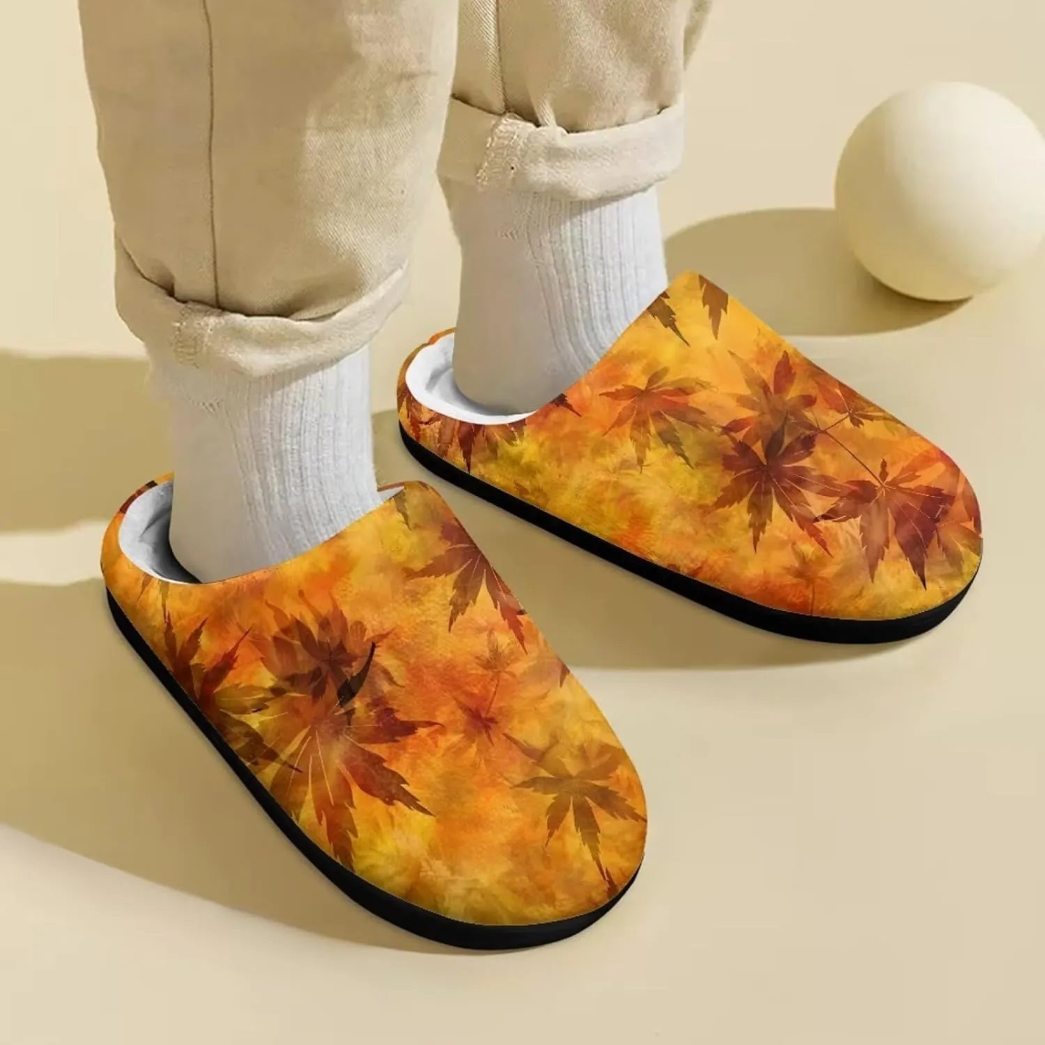 Howilath Maple Leaves Print Unisex Big Kids Little Kids Slippers with Non-slip Rubber Sole for Big Boys Girls