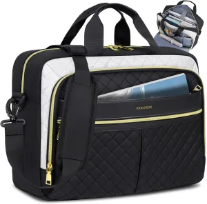 IGOLUMON Laptop Bag 15.6 Inch Laptop Briefcase for Women Men Waterproof Shoulder Computer Messenger Bag Large Laptop Bag Business Office Work Travel College, Black and White