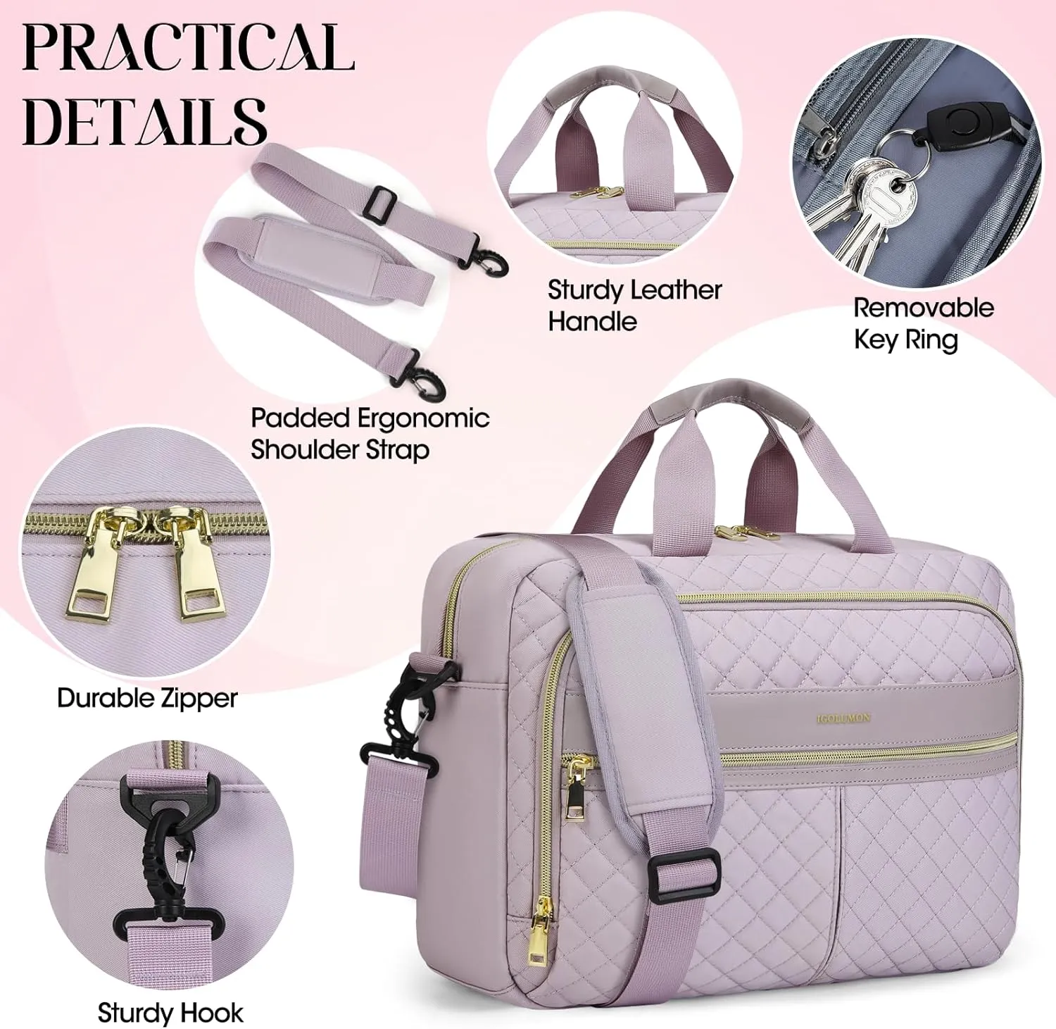 IGOLUMON Laptop Bag 15.6 Inch Laptop Briefcase for Women Men Waterproof Shoulder Computer Messenger Bag Large Laptop Bag Business Office Work Travel College, Grayish Purple