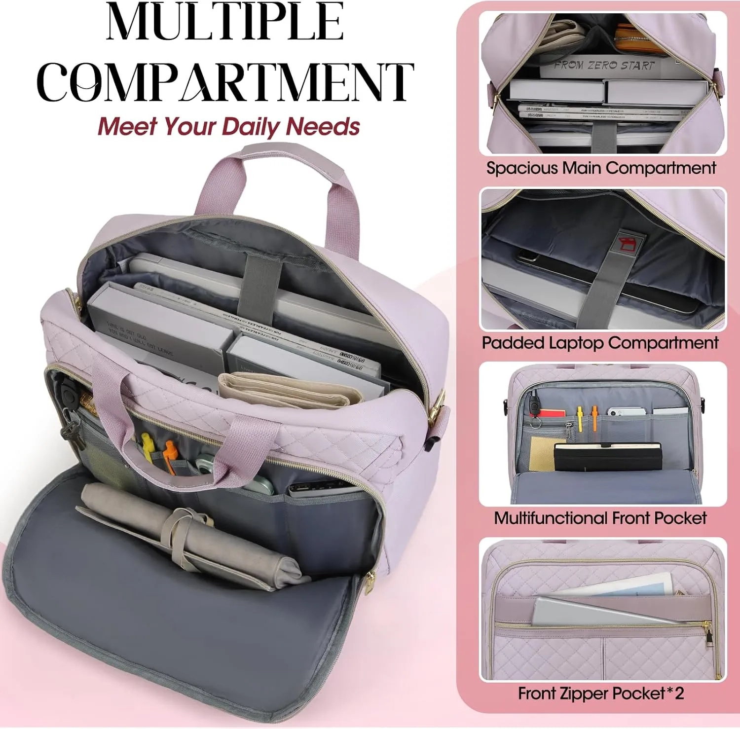 IGOLUMON Laptop Bag 15.6 Inch Laptop Briefcase for Women Men Waterproof Shoulder Computer Messenger Bag Large Laptop Bag Business Office Work Travel College, Grayish Purple