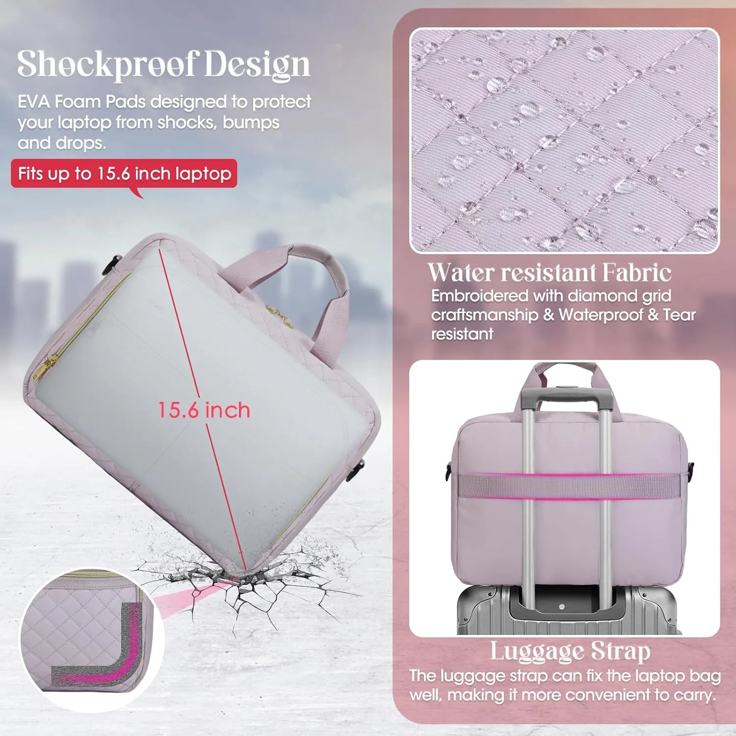 IGOLUMON Laptop Bag 15.6 Inch Laptop Briefcase for Women Men Waterproof Shoulder Computer Messenger Bag Large Laptop Bag Business Office Work Travel College, Grayish Purple