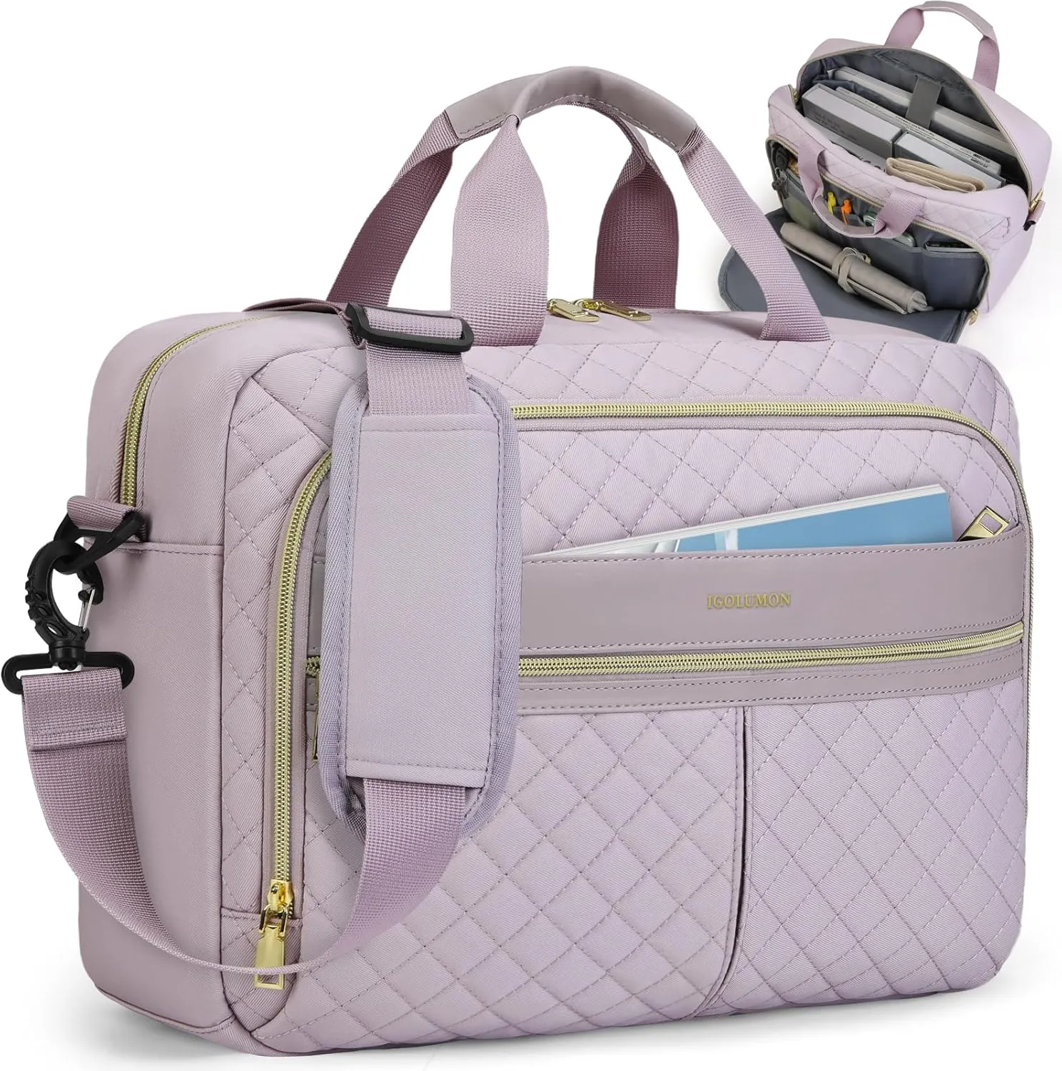 IGOLUMON Laptop Bag 15.6 Inch Laptop Briefcase for Women Men Waterproof Shoulder Computer Messenger Bag Large Laptop Bag Business Office Work Travel College, Grayish Purple