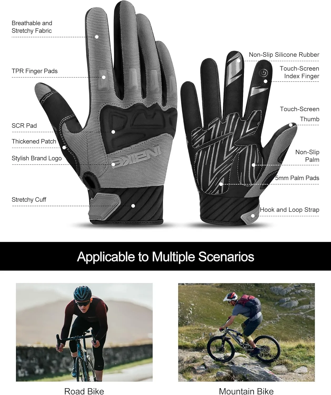 INBIKE Mountain Bike Gloves for Men Knuckle Guard Padded Men's Cycling Gloves Breathable for MTB Motocross Racing Dirtbike