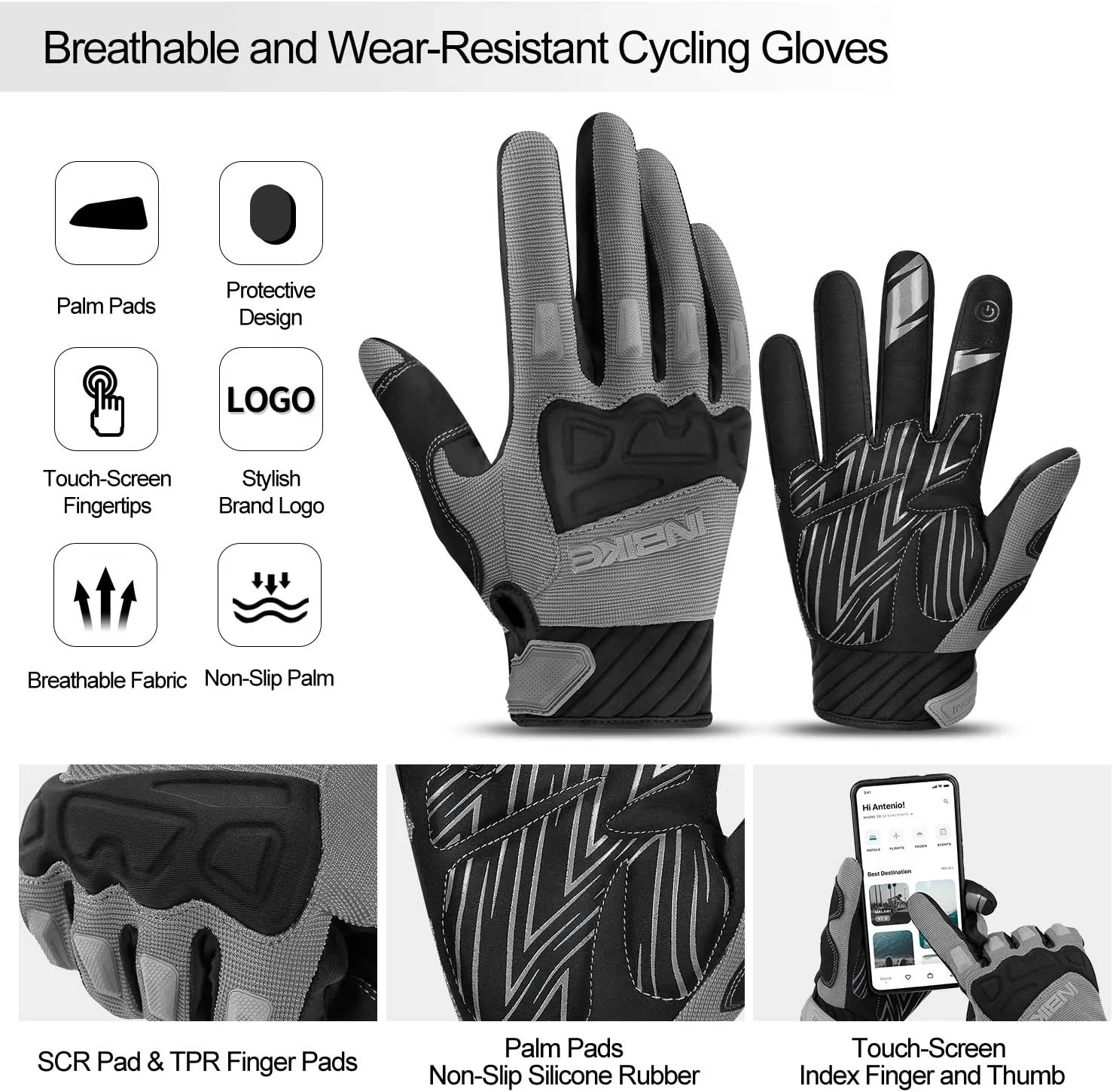 INBIKE Mountain Bike Gloves for Men Knuckle Guard Padded Men's Cycling Gloves Breathable for MTB Motocross Racing Dirtbike