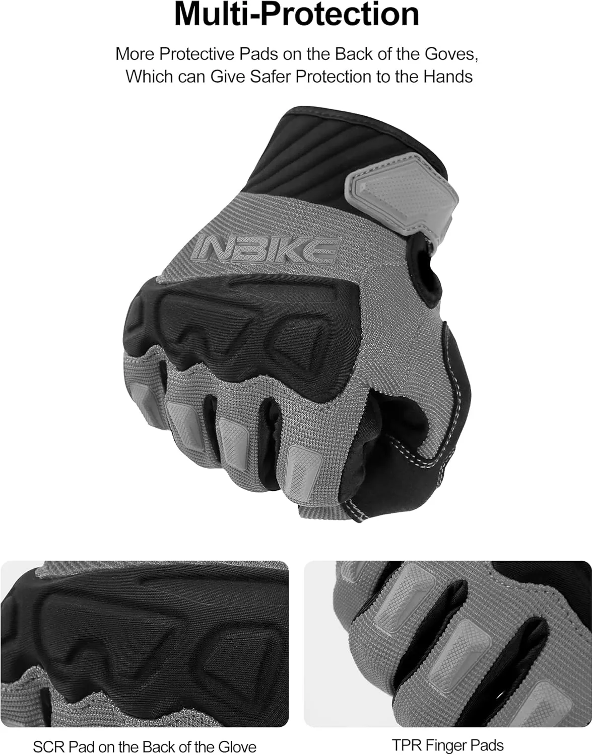 INBIKE Mountain Bike Gloves for Men Knuckle Guard Padded Men's Cycling Gloves Breathable for MTB Motocross Racing Dirtbike