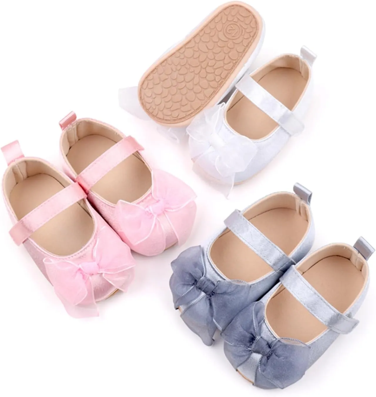 Infant Baby Girls Dress Shoes Newborn Bowkont Mary Jane Flats Non-Slip Lightweight Soft Sole Toddler First Walkers Princess Wedding Shoes