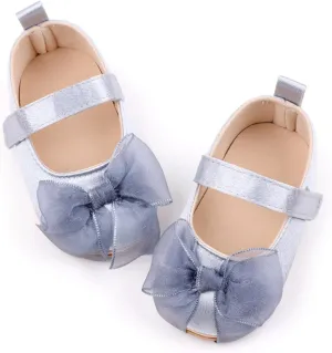 Infant Baby Girls Dress Shoes Newborn Bowkont Mary Jane Flats Non-Slip Lightweight Soft Sole Toddler First Walkers Princess Wedding Shoes