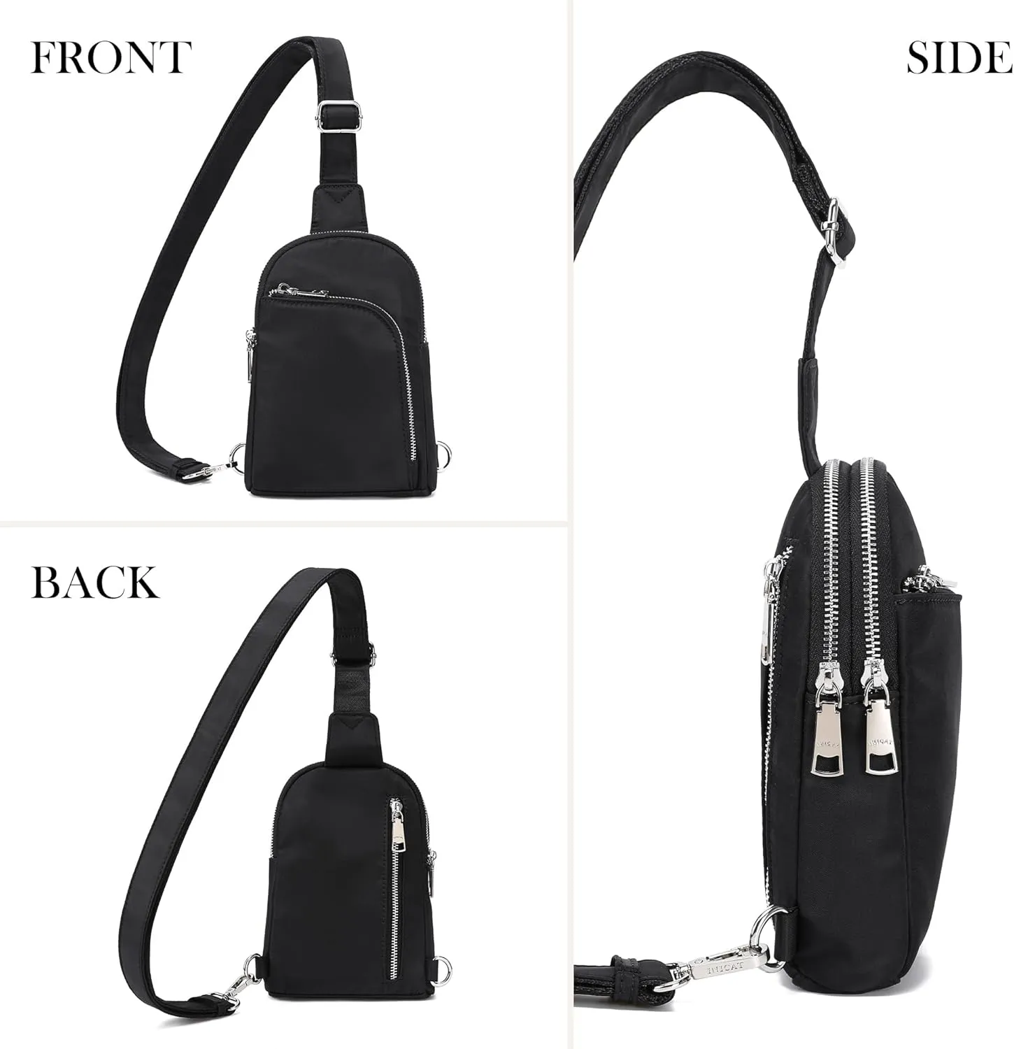 INICAT RFID Blocking Nylon Crossbody Bag for Women Small Sling Bag Travel Fanny Packs Belt Bag(Black N)