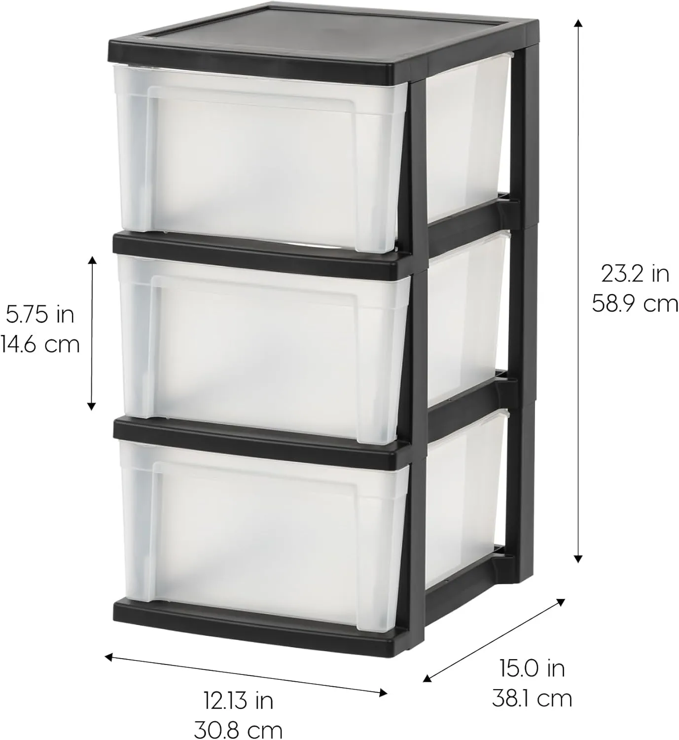 IRIS USA Plastic Drawer Storage Organizer, 3-Drawers, 2-Pack, for Classroom Art Craft Supplies, Dresser Closet, Bathroom Bedroom, Laundry Room, Black/Clear