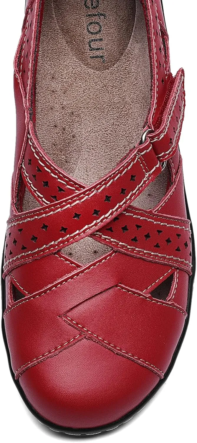 Irrefour Women's Classic Genuine Leather Casual Loafer Cute Slip-On Fashion Closed Toe Flat Sandal Comfy Work Sandal Everyday Walking Shoe