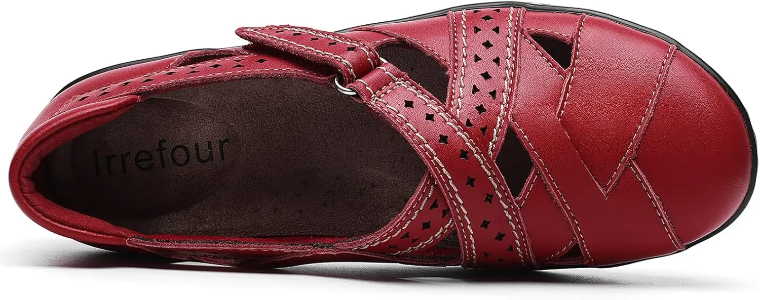 Irrefour Women's Classic Genuine Leather Casual Loafer Cute Slip-On Fashion Closed Toe Flat Sandal Comfy Work Sandal Everyday Walking Shoe
