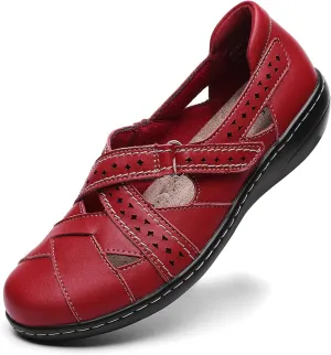 Irrefour Women's Classic Genuine Leather Casual Loafer Cute Slip-On Fashion Closed Toe Flat Sandal Comfy Work Sandal Everyday Walking Shoe