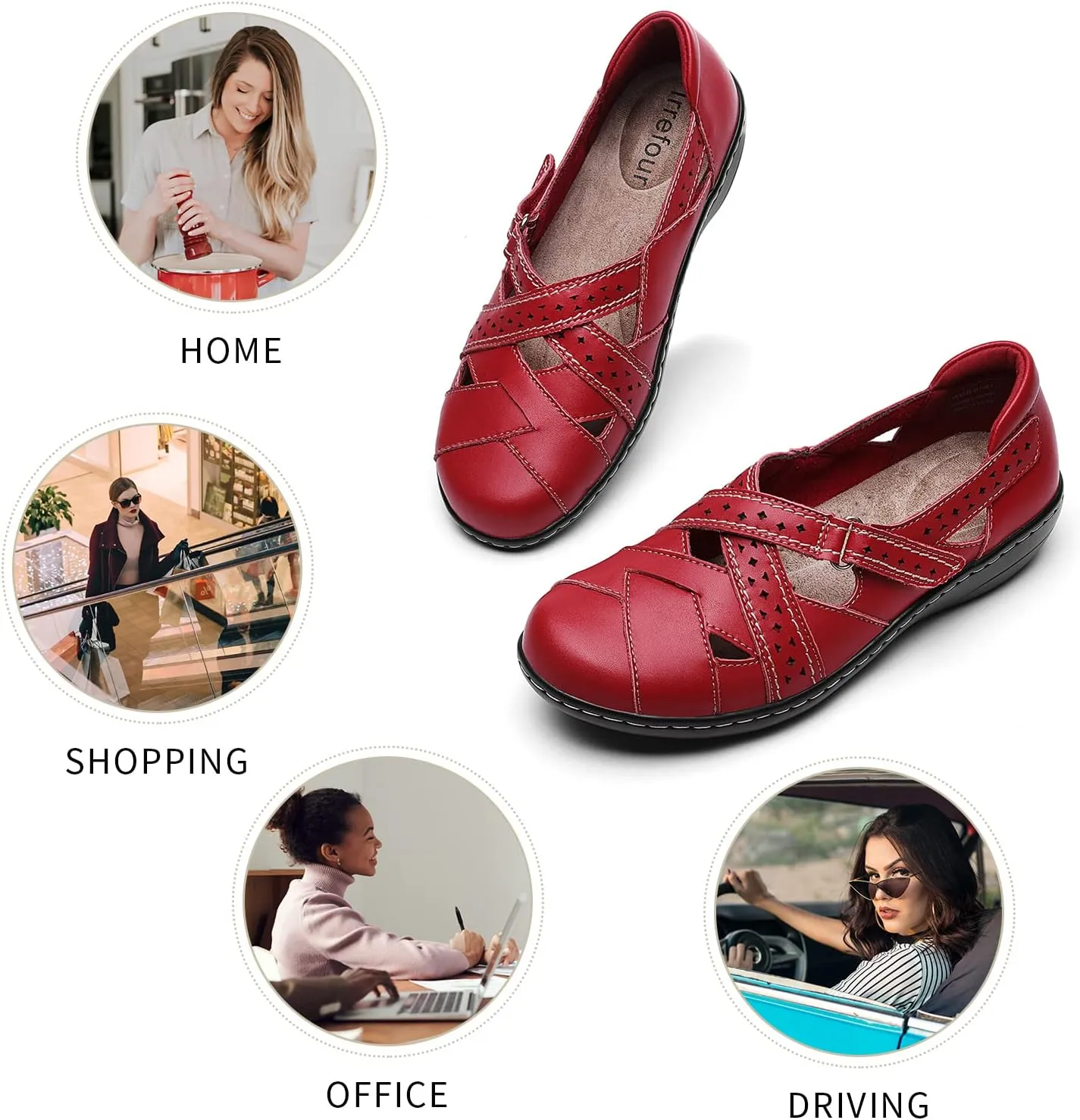 Irrefour Women's Classic Genuine Leather Casual Loafer Cute Slip-On Fashion Closed Toe Flat Sandal Comfy Work Sandal Everyday Walking Shoe