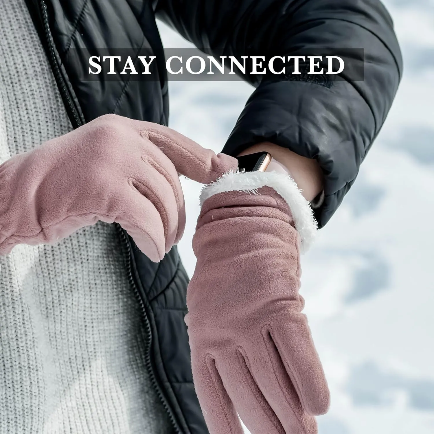isotoner womens Stretch Fleece Gloves With Microluxe Lining and Smart Touch Technology