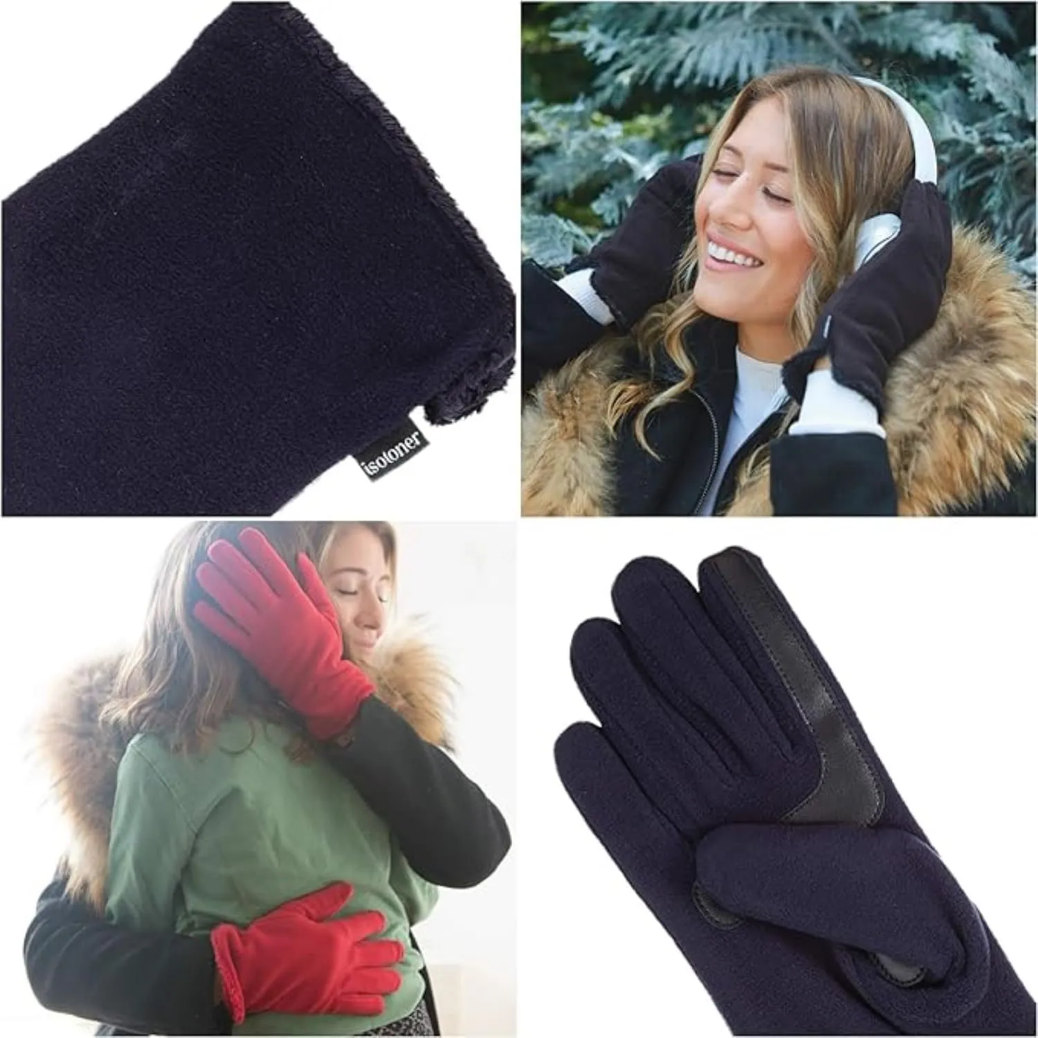 isotoner womens Stretch Fleece Gloves With Microluxe Lining and Smart Touch Technology