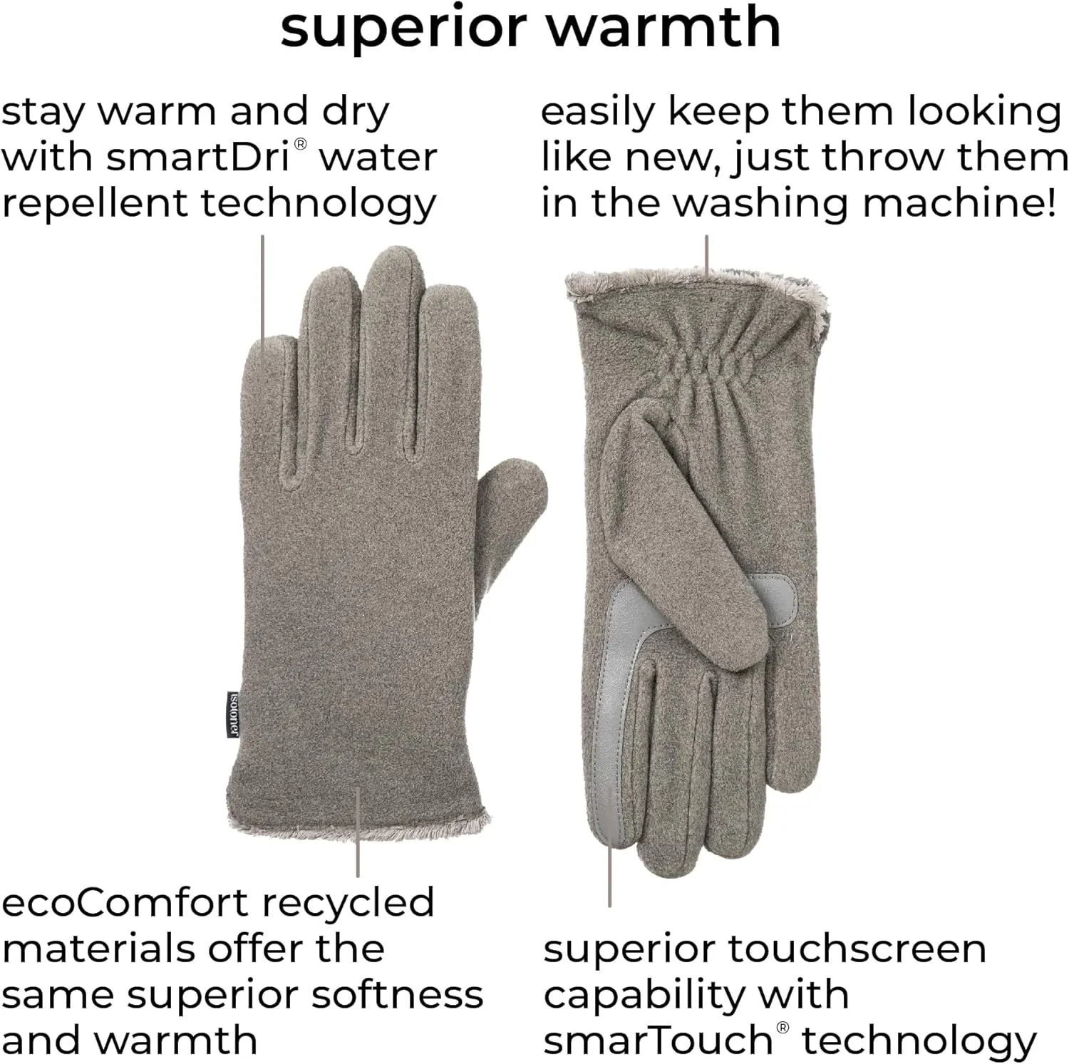isotoner womens Stretch Fleece Gloves With Microluxe Lining and Smart Touch Technology