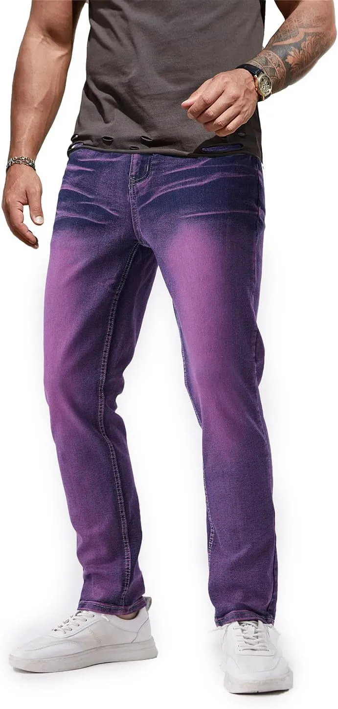 Jeans for Men Stretch Slim Fit Denim Comfort Flex Waist Colored Pants Strechy Regular Fit Tapered Leg