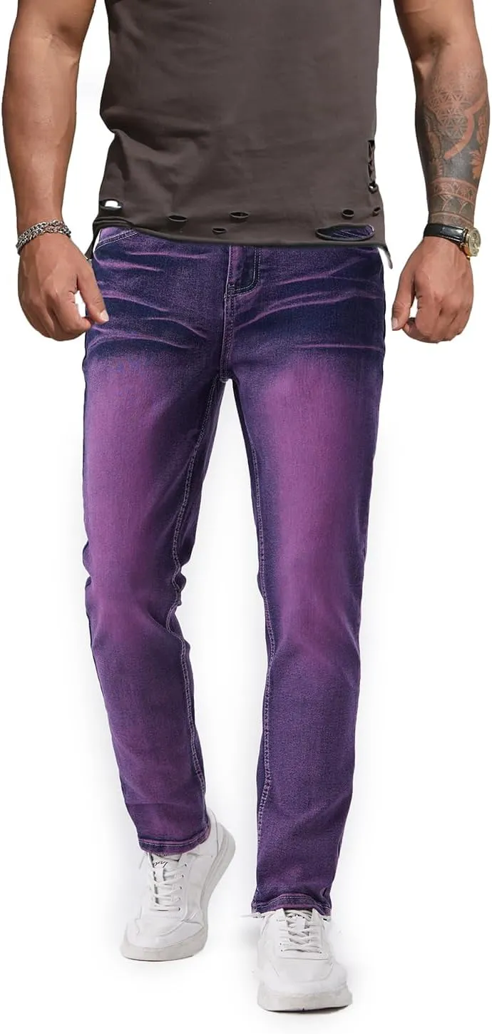 Jeans for Men Stretch Slim Fit Denim Comfort Flex Waist Colored Pants Strechy Regular Fit Tapered Leg