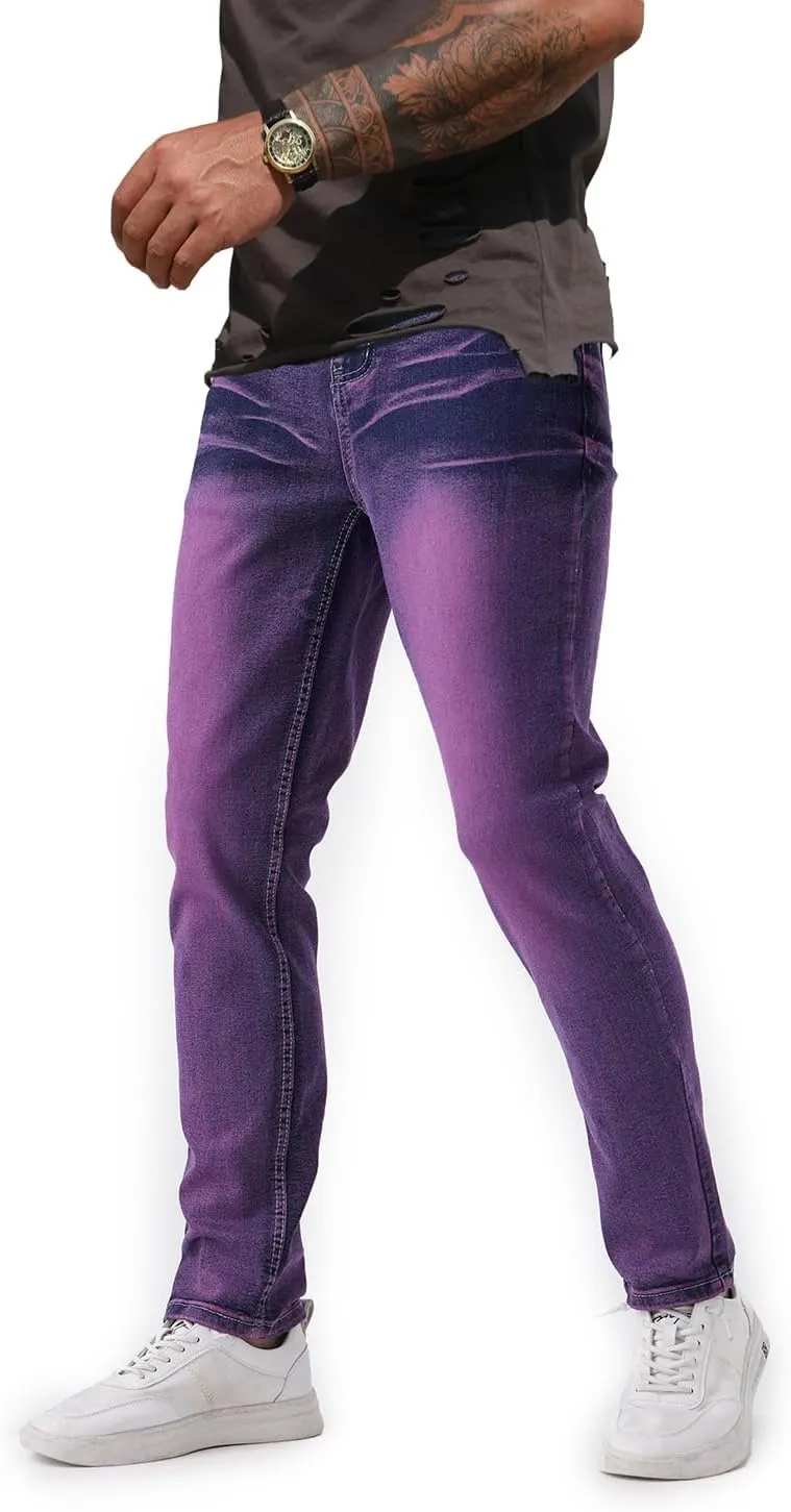 Jeans for Men Stretch Slim Fit Denim Comfort Flex Waist Colored Pants Strechy Regular Fit Tapered Leg