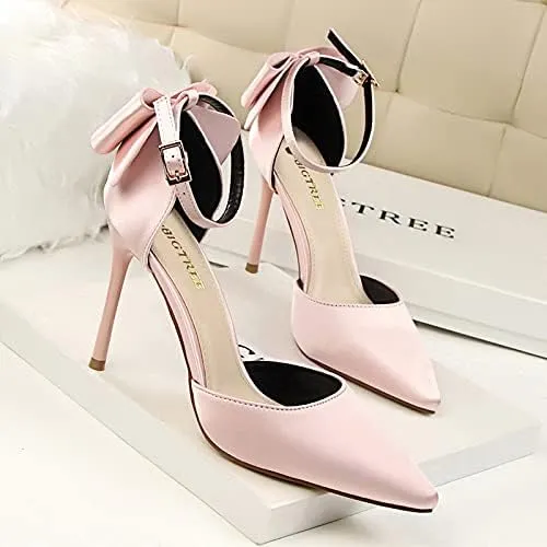 JiangWei Shu Women's High Heel Sandal Satin Bow Knot Pointed Toe Party Shoes