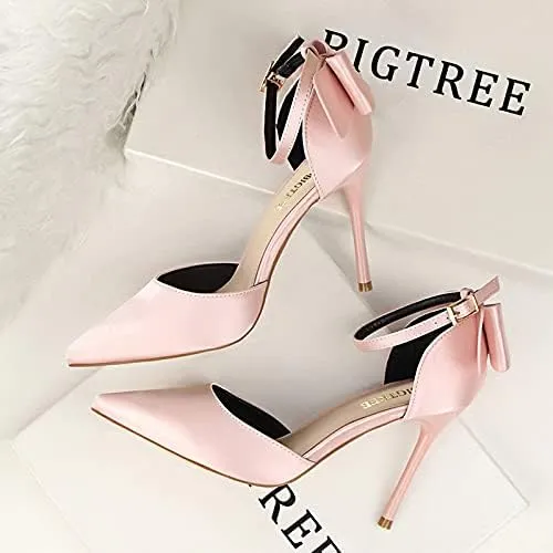 JiangWei Shu Women's High Heel Sandal Satin Bow Knot Pointed Toe Party Shoes
