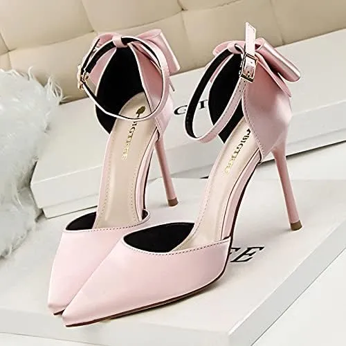 JiangWei Shu Women's High Heel Sandal Satin Bow Knot Pointed Toe Party Shoes