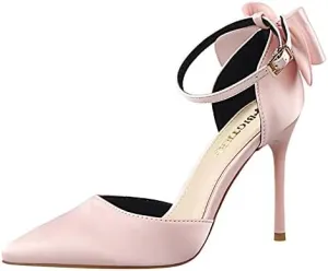 JiangWei Shu Women's High Heel Sandal Satin Bow Knot Pointed Toe Party Shoes