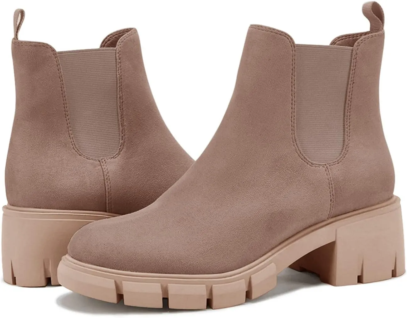 Juliet Holy Womens Lug Sole Platform Ankle Booties Chelsea Slip on Chunky Block Heel Leather Combat Boots