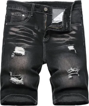 JUNBAOSS Men's Slim Fit Stretch Denim Shorts Ripped Skinny Jean Shorts for Men,Fashion Straight Comfort Flex Waist Short