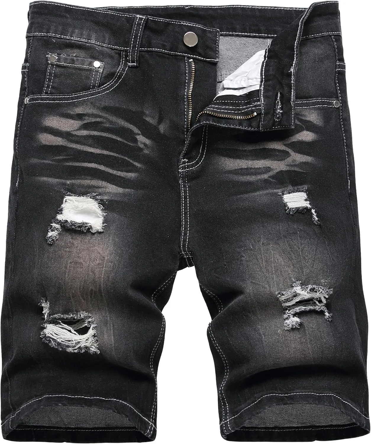 JUNBAOSS Men's Slim Fit Stretch Denim Shorts Ripped Skinny Jean Shorts for Men,Fashion Straight Comfort Flex Waist Short