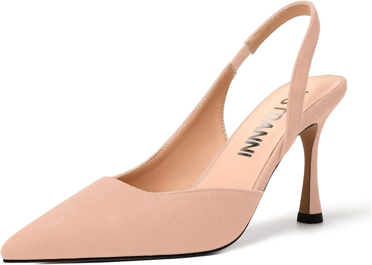JUSTDANNI Womens Suede Sexy Slingback Comfortable Evening Elastic Pointed Toe Stiletto High Heel Pumps Shoes 3.3 Inch
