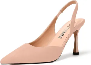 JUSTDANNI Womens Suede Sexy Slingback Comfortable Evening Elastic Pointed Toe Stiletto High Heel Pumps Shoes 3.3 Inch
