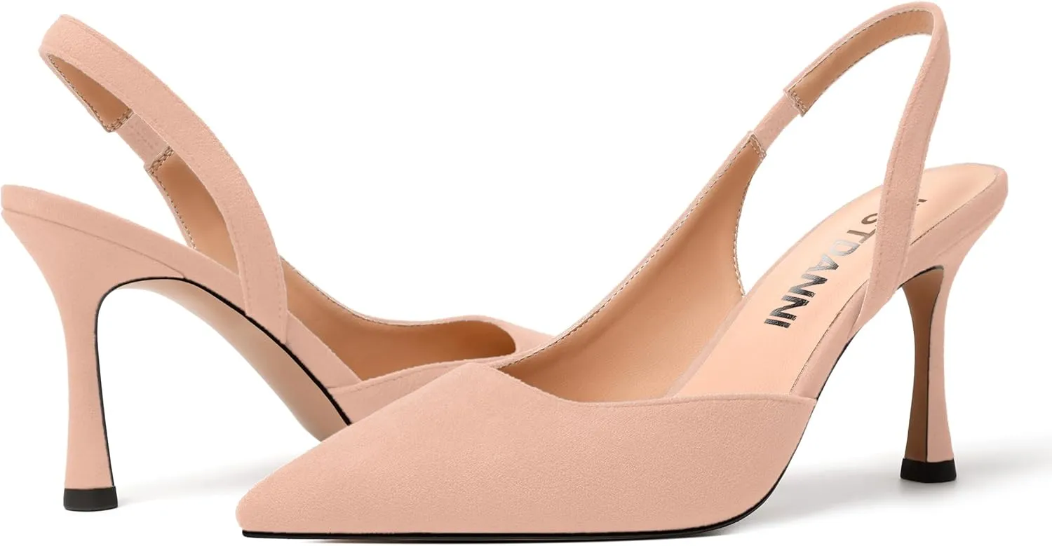 JUSTDANNI Womens Suede Sexy Slingback Comfortable Evening Elastic Pointed Toe Stiletto High Heel Pumps Shoes 3.3 Inch