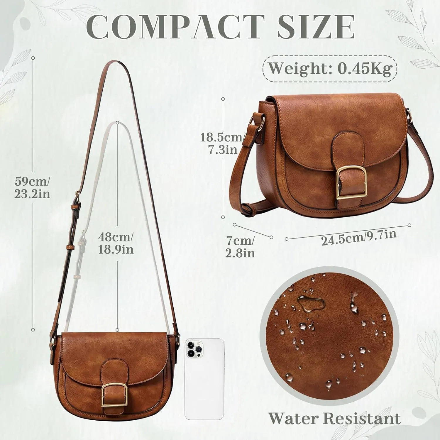 Kasqo Crossbody Bag for Women,Vegan Leather Fashion Small Shoulder Bag Ladies Handbag Saddle Purse with Adjustable Strap