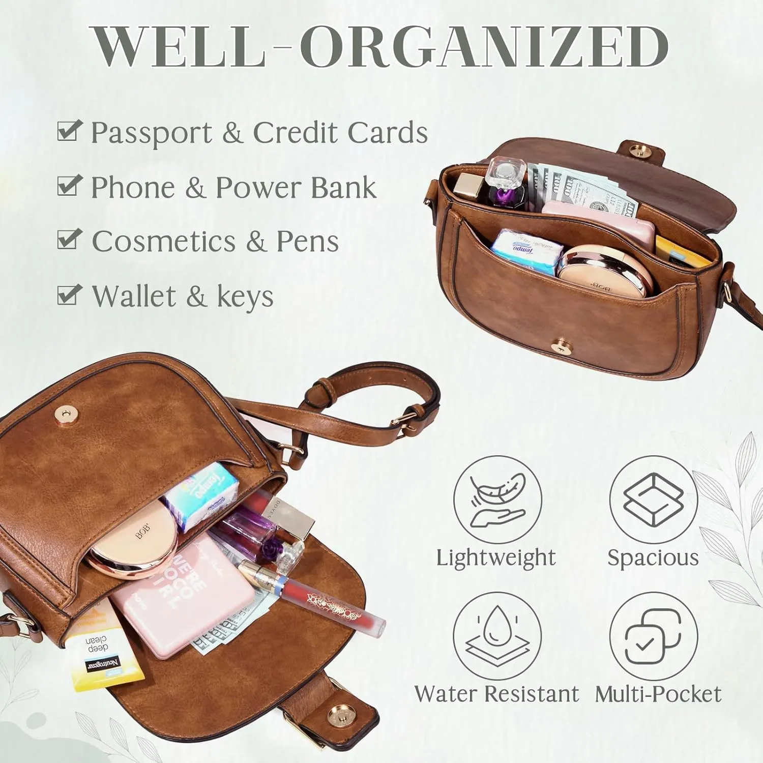 Kasqo Crossbody Bag for Women,Vegan Leather Fashion Small Shoulder Bag Ladies Handbag Saddle Purse with Adjustable Strap