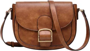 Kasqo Crossbody Bag for Women,Vegan Leather Fashion Small Shoulder Bag Ladies Handbag Saddle Purse with Adjustable Strap