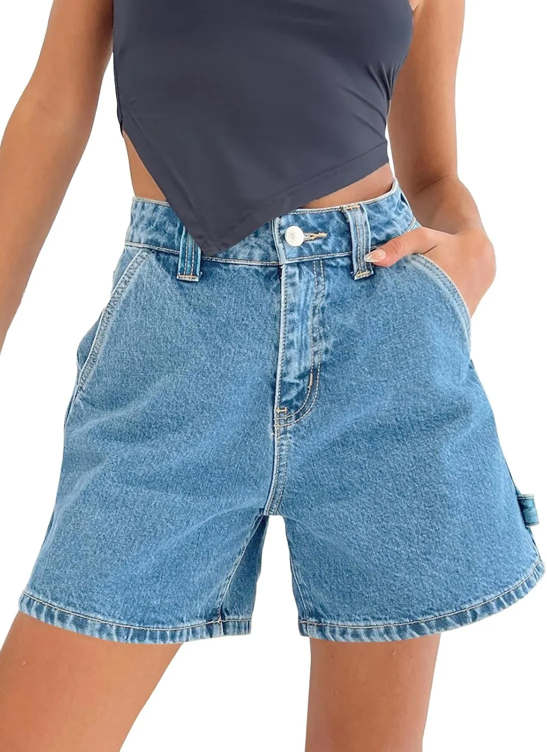 Kedera Womens High Waisted Boxy Denim Shorts Summer Casual Button Down Baggy Jean Shorts with Pockets