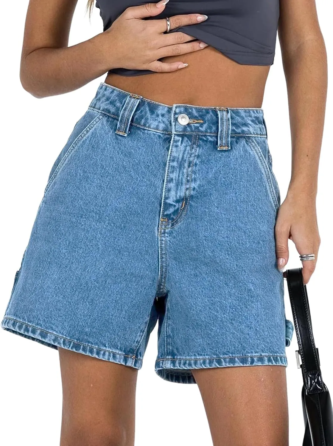 Kedera Womens High Waisted Boxy Denim Shorts Summer Casual Button Down Baggy Jean Shorts with Pockets
