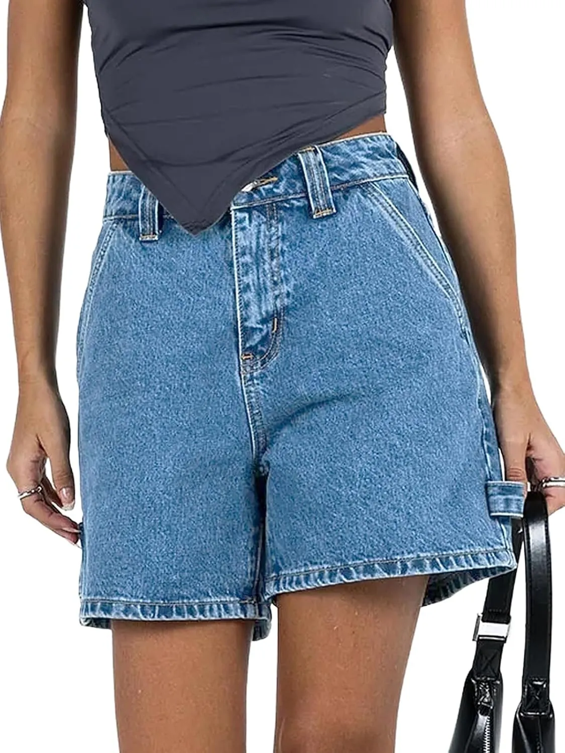 Kedera Womens High Waisted Boxy Denim Shorts Summer Casual Button Down Baggy Jean Shorts with Pockets
