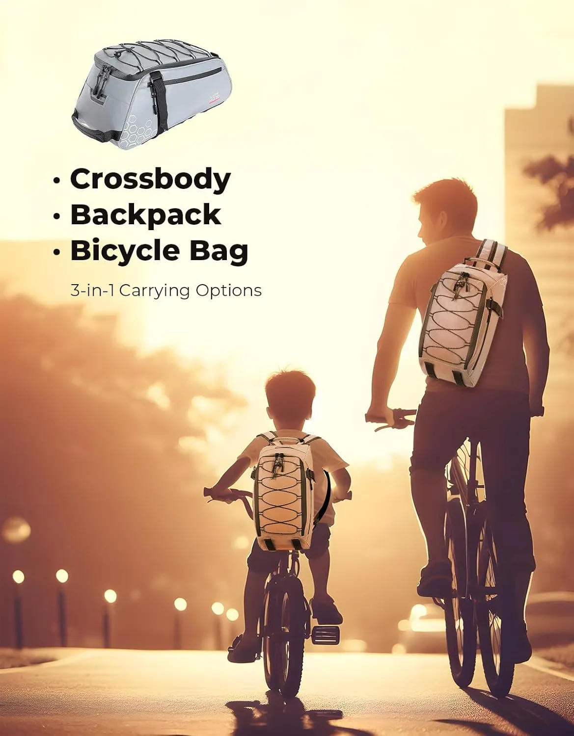 KEMIMOTO 13L Bike Bag for Bicycle Rear Rack, Fully Reflective 3-in-1 Carrying Style Bike Trunk Bag, Water-Resistant E-bike Saddle Pannier Bag with Shoulder Strap for Bike Backpack
