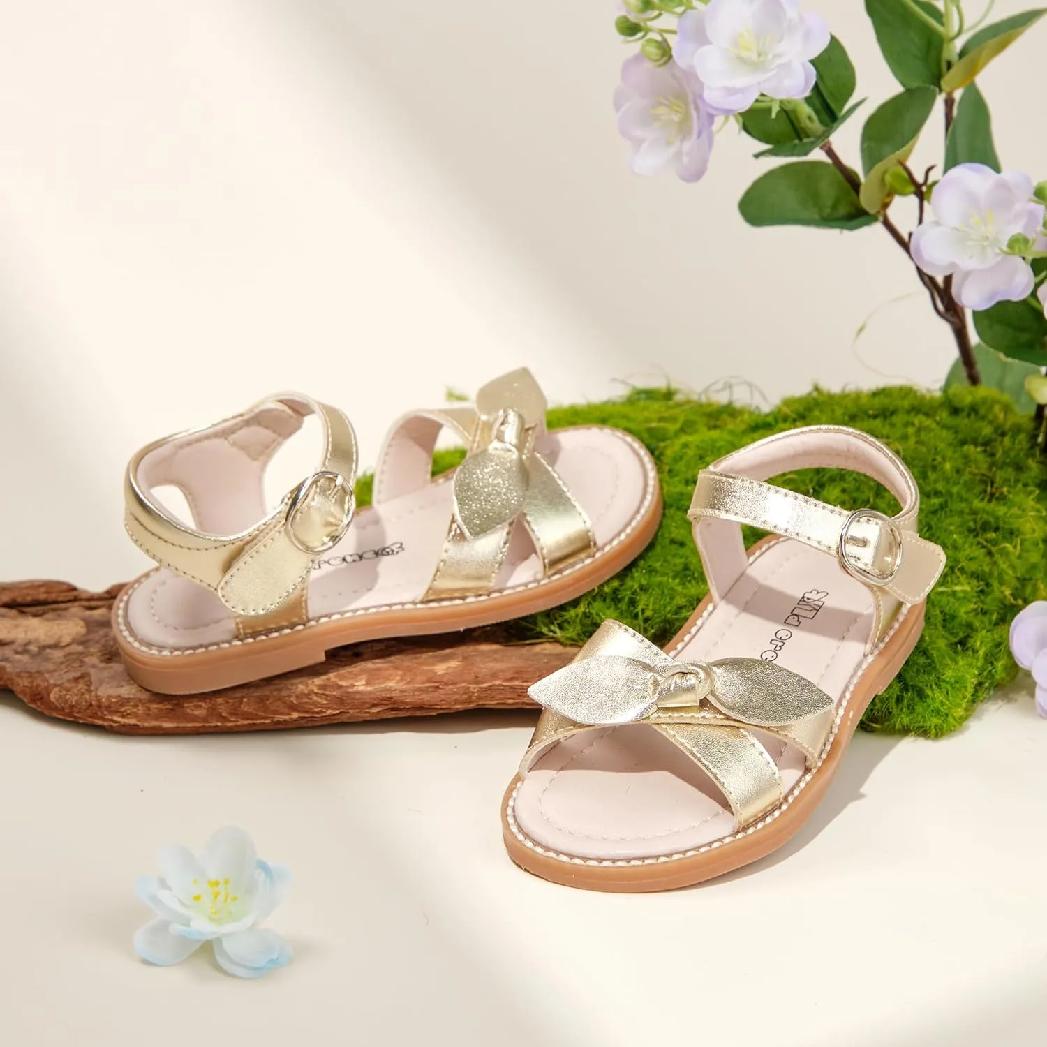 Kiderence Toddler Girls Pink Floral Sandals - Girls' Casual Flat Sandals with Ankle Strap