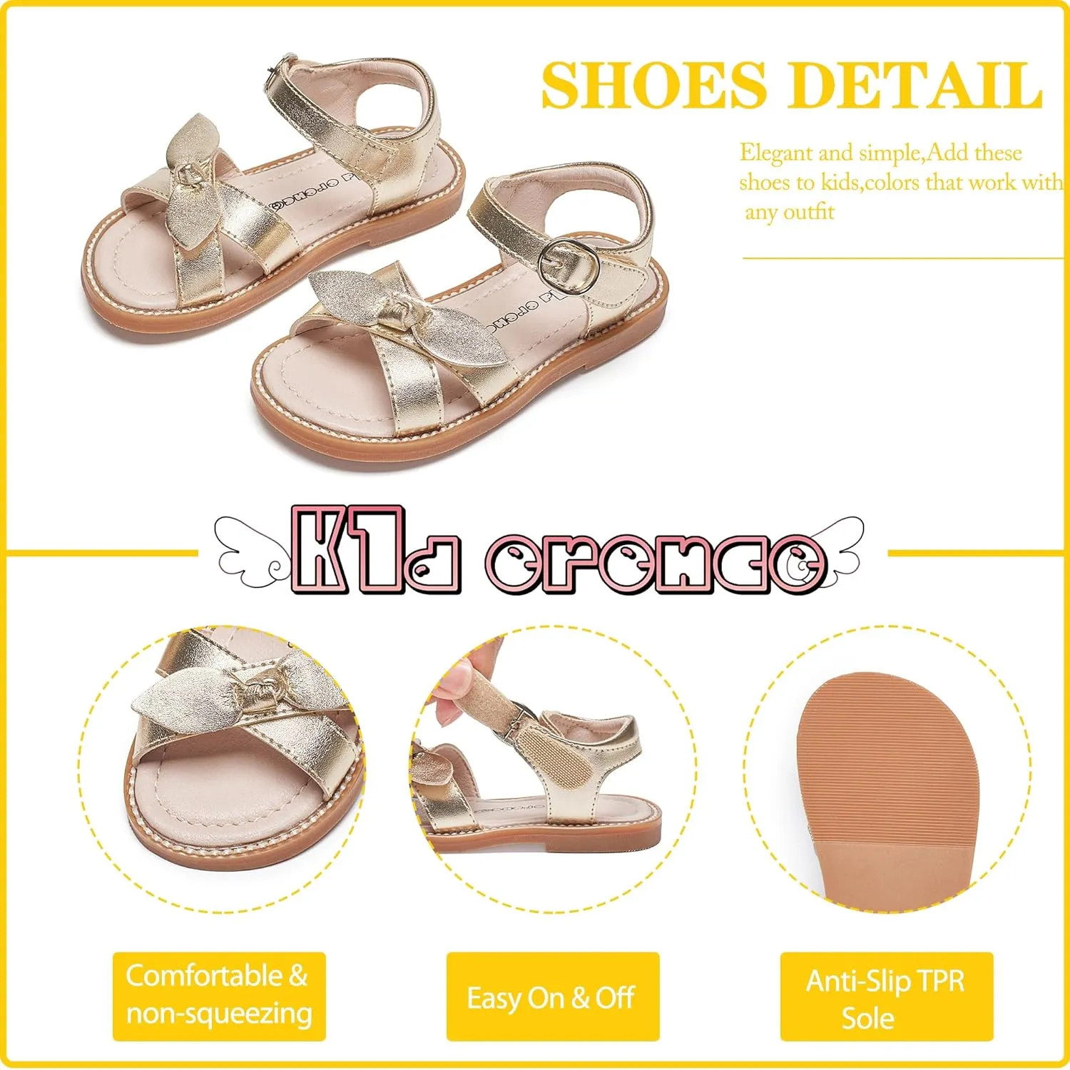 Kiderence Toddler Girls Pink Floral Sandals - Girls' Casual Flat Sandals with Ankle Strap