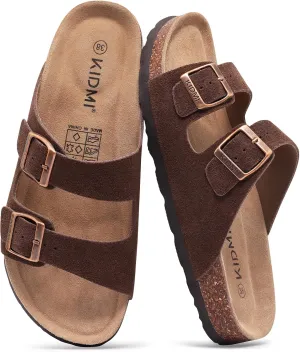KIDMI Women's Genuine Suede Sandals Cork Footbed Summer Adjustable Slide Sandals
