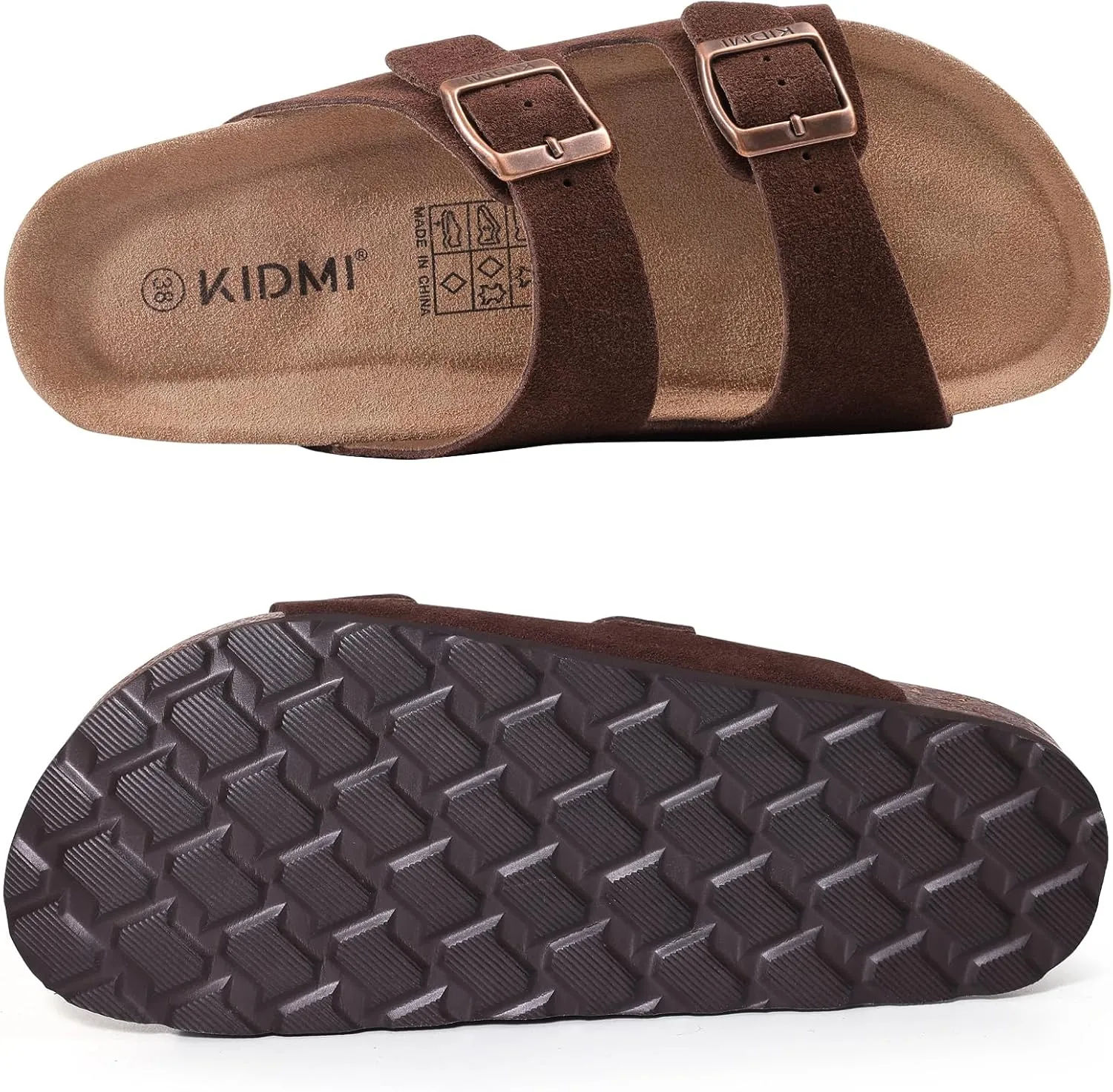 KIDMI Women's Genuine Suede Sandals Cork Footbed Summer Adjustable Slide Sandals