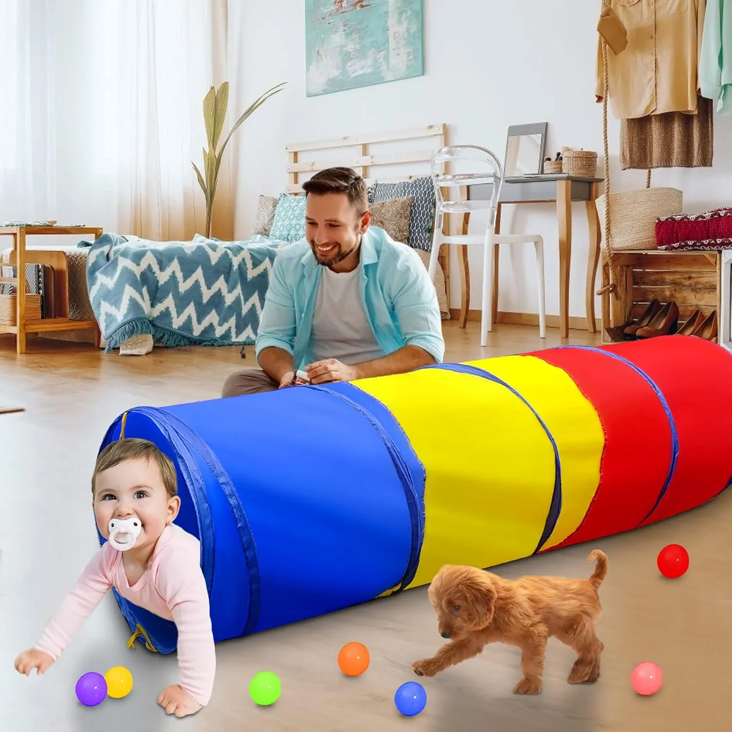 Kids Play Tunnel for Toddlers 1-3, Pop Up Baby Tunnel Crawling Toys for Infant Children or Dog, 6 Foot Indoor Outdoor Toddler Toys for 1 2 3 Year Old Girl Boy Birthday Gift