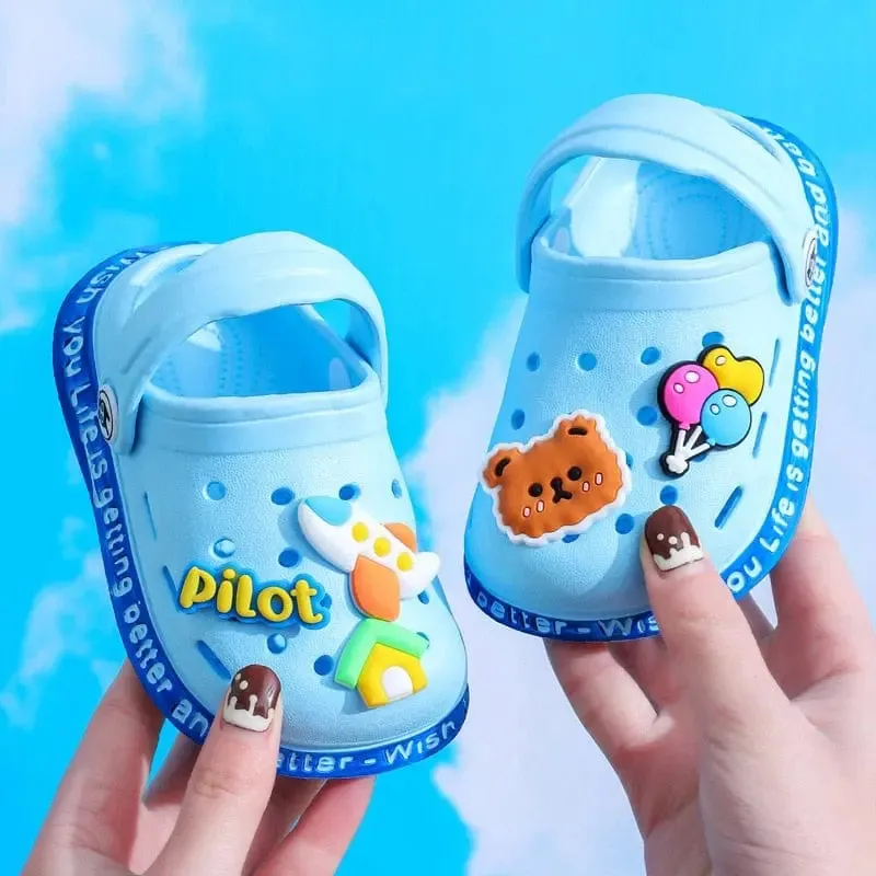 Kids Sandals Hole Children's Shoes Slippers Soft Anti-Skid Cartoon DIY Design Hole Baby Shoes Sandy Beach For Boys Girls
