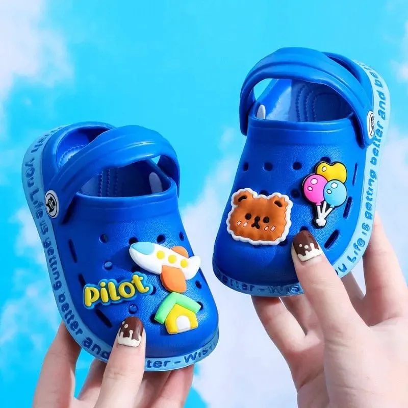 Kids Sandals Hole Children's Shoes Slippers Soft Anti-Skid Cartoon DIY Design Hole Baby Shoes Sandy Beach For Boys Girls