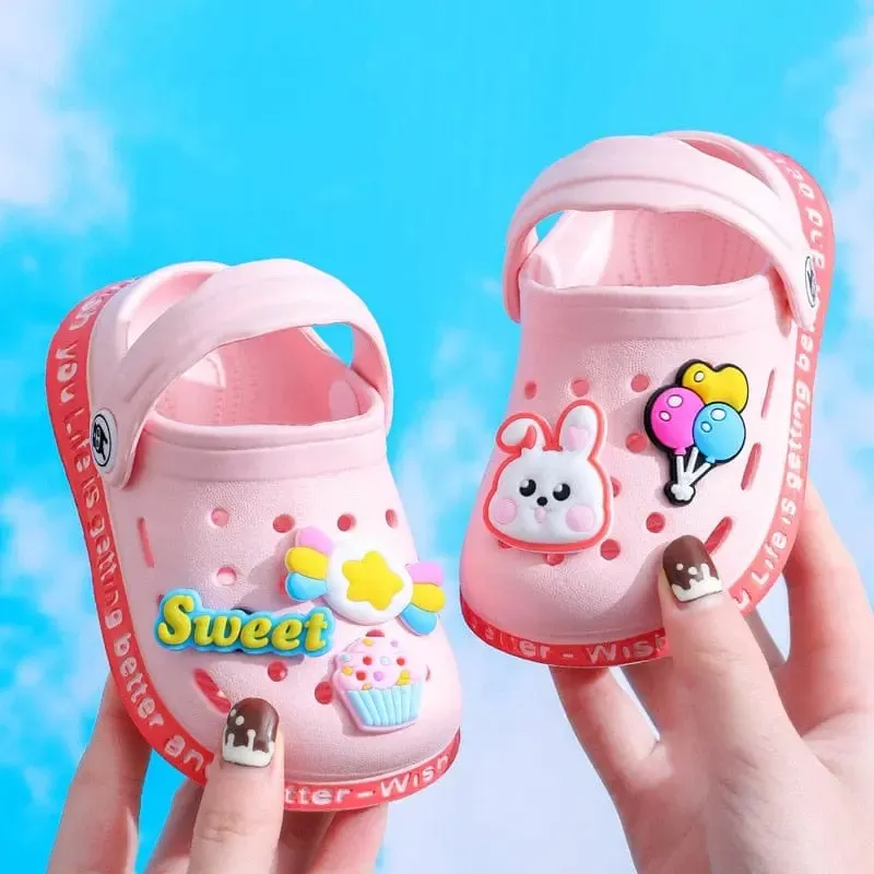 Kids Sandals Hole Children's Shoes Slippers Soft Anti-Skid Cartoon DIY Design Hole Baby Shoes Sandy Beach For Boys Girls