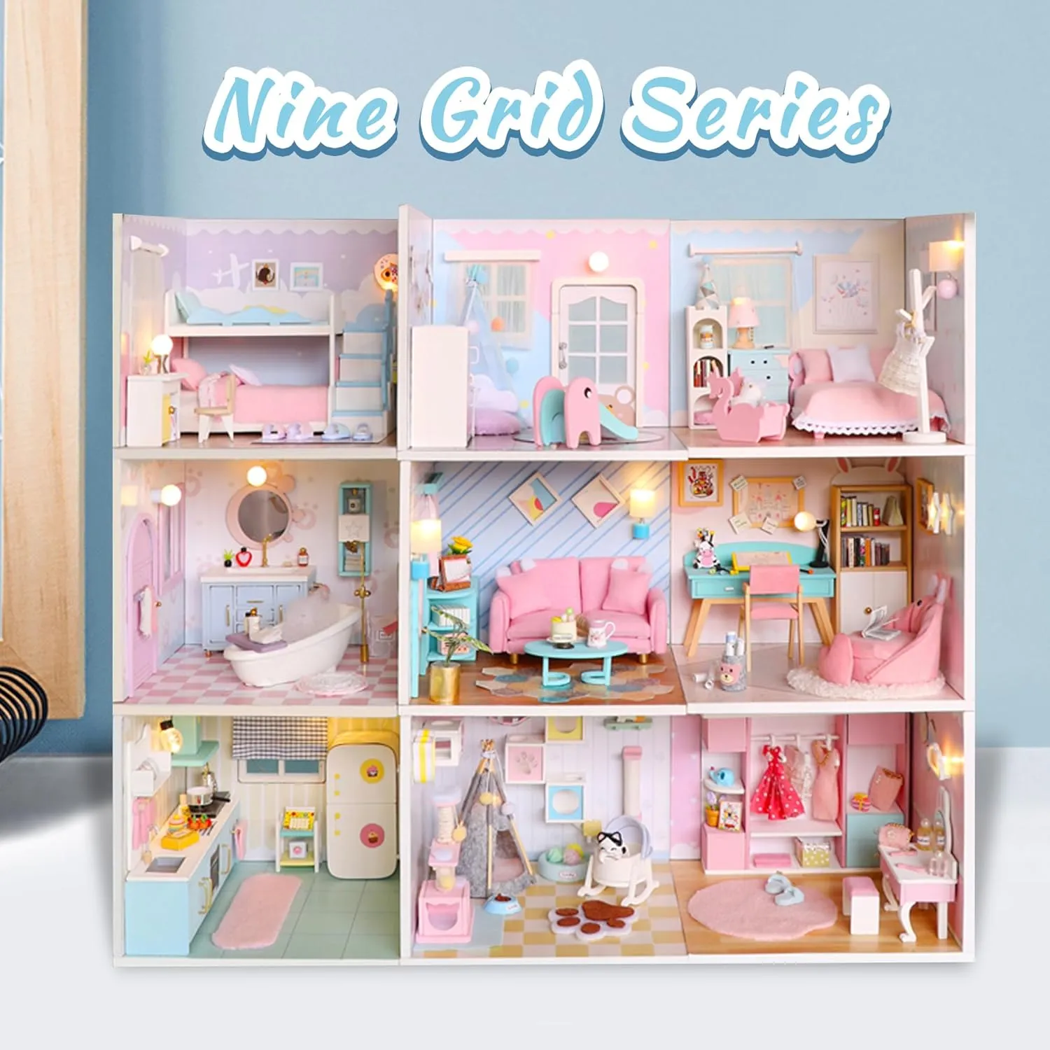 Kisoy Dollhouse Miniature with Furniture Kit, DIY 3D Wooden DIY House Kit A Corner of a Small Apartment Style with Dust Cover & LED,Handmade Tiny House Toys for Kids Adults Gift (Cloak Room)